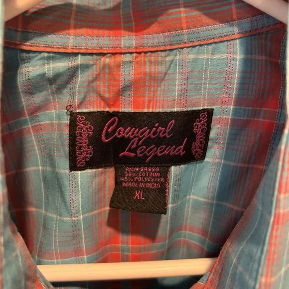 Cowgirl Legend‎ Western Women Shirt Plaid Pearl Snap Sz XL Metallic Rodeo - Picture 4 of 7